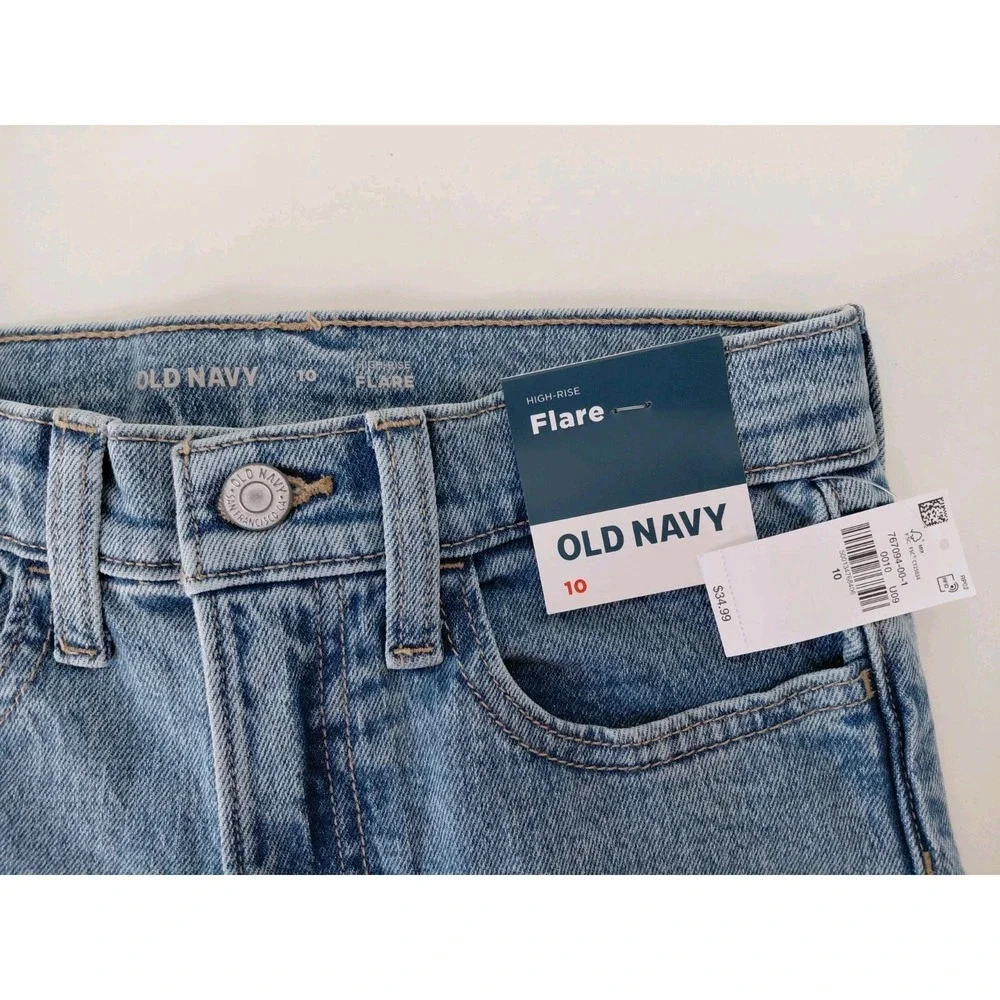 NWT High Rise Flare Old Navy Light Wash Denim Butterflies Girls 10 Adj Waist